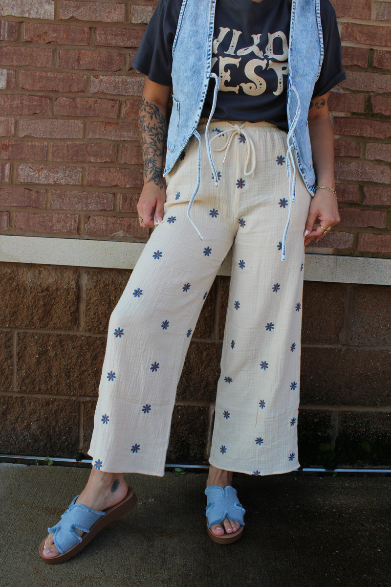 Stevie Linen Embroidered Pant