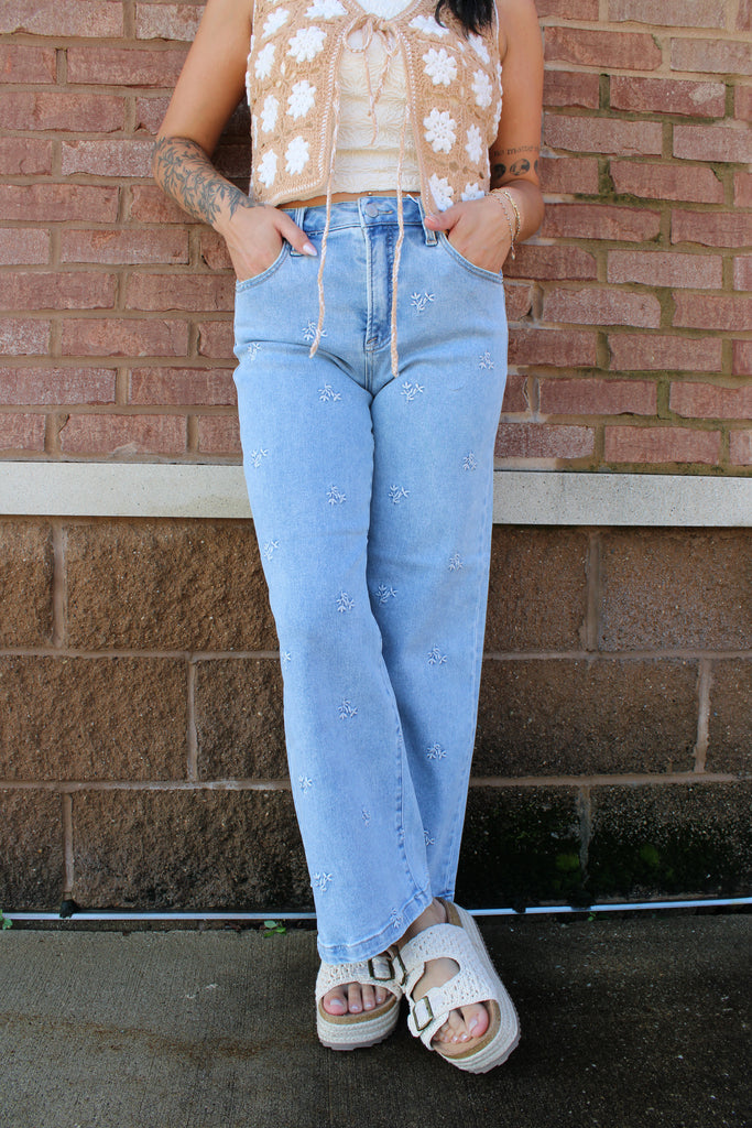 Risen High Rise Dahlia Embroidered Jean