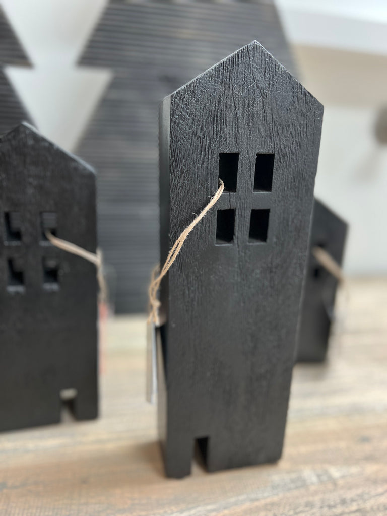 12" Wood House Decor - Black