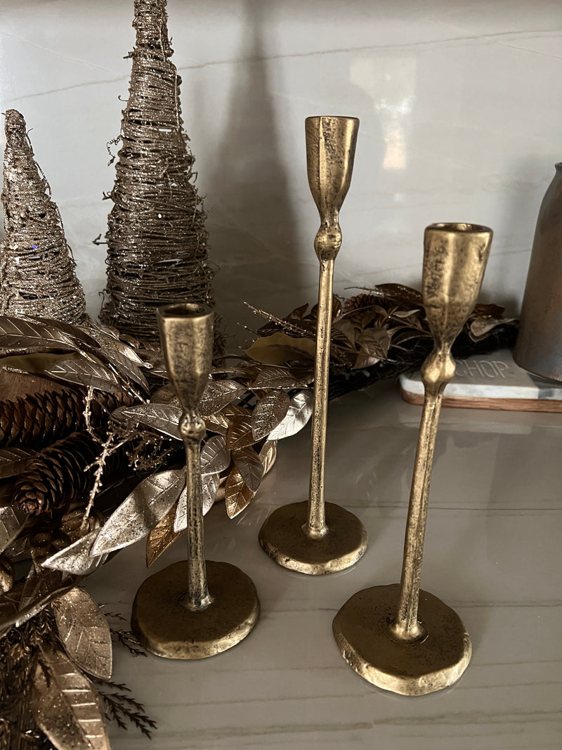 Hammered Gold Taper Candle Holder