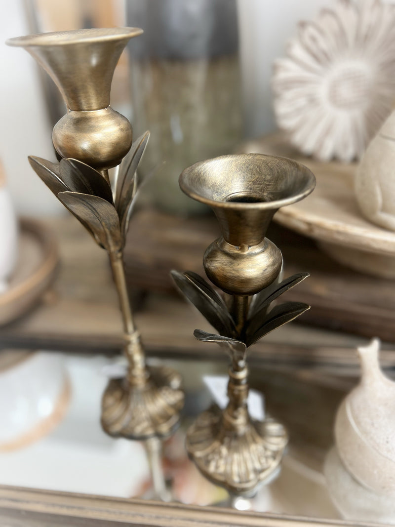 Antique Bronze Botanical Candle Holder