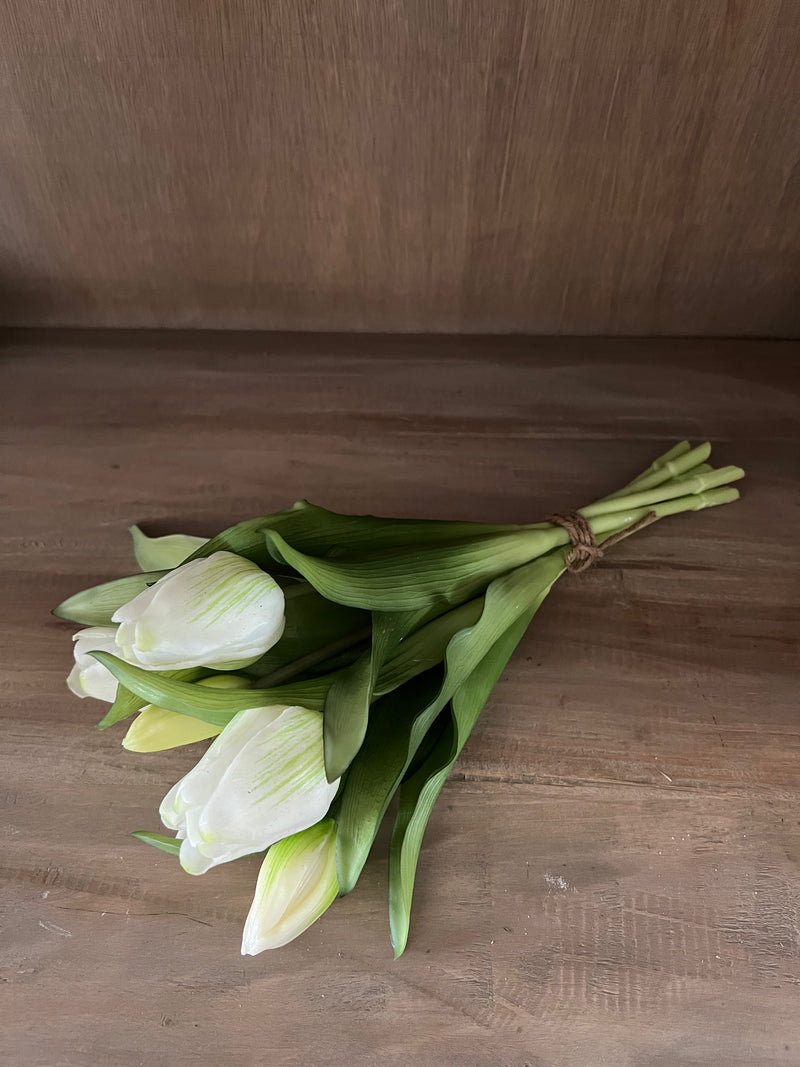 11.75" Real Touch Tulip Bouquet - White