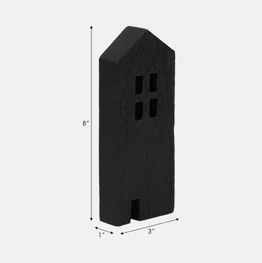 8" Wood House Decor - Black