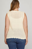 Curvy Cream Scallop Sweater Vest