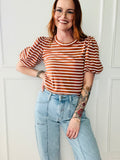 Adobe Puff Sleeve Stripe Top