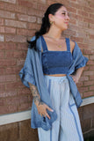 Baylee Washed Denim Ruffle Cardigan