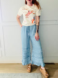 Light Denim Boho Ruffle Pant