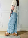Light Denim Boho Ruffle Pant