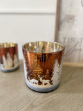 Winter Deer Scene Glass Lantern