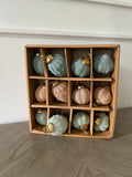 Set of (12) Flocked Glass Ornaments