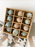 Set of (12) Flocked Glass Ornaments