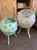 Butterflies + Flowers Round Metal Container + Stand