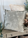 18" Stonewash Sage Embroidered Floral Pillow