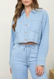 Washed Denim Drawstring Crop