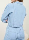 Washed Denim Drawstring Crop