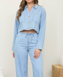Washed Denim Drawstring Crop