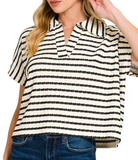 Striped Crinkle Collared Top
