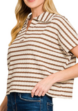 Striped Crinkle Collared Top