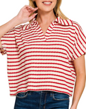 Striped Crinkle Collared Top