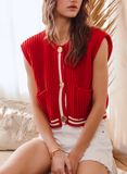 Prep Button Stripe Sweater Top
