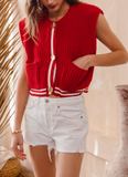 Prep Button Stripe Sweater Top