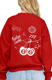 Cherry Red Embroidered Crew