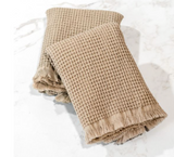 Set of (2) Beige Waffle Fringe Towels