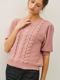 Puff Short Sleeve Cable Knit