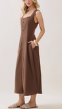 Square Neck Button Dress