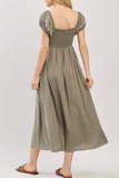 Puff Sleeve Sweetheart Midi