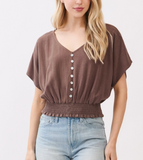 Button & Smocked Top