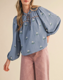 Embroidered Babydoll Top