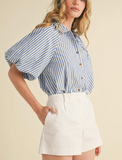 Striped Bubble Sleeve Button Down