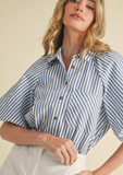 Striped Bubble Sleeve Button Down