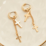 Gold Double Cross Earring