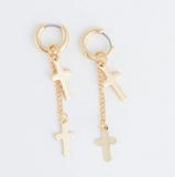 Gold Double Cross Earring