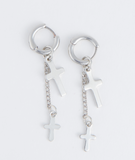 Silver Double Cross Earring
