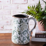8" Two Tone Green Floral Pitcher