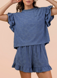 Denim Daisy Terry Top + Shorts Set
