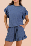 Denim Daisy Terry Top + Shorts Set