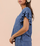 Denim Daisy Terry Top + Shorts Set