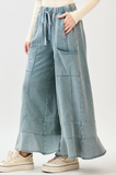 Misty Blue Mineral Wash Ruffle Pant