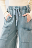 Misty Blue Mineral Wash Ruffle Pant