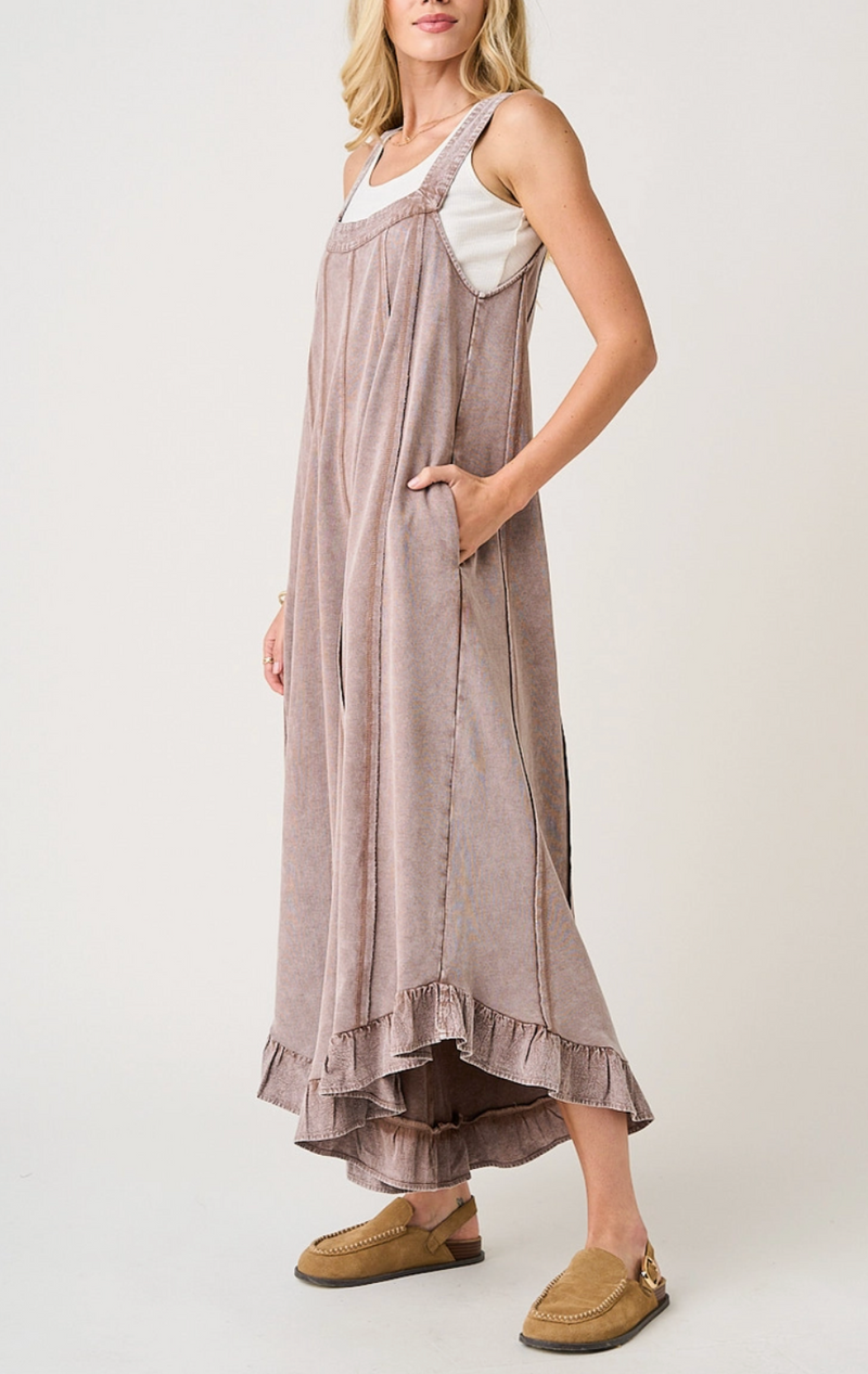 Mineral Wash Ruffle Flare Jumpsuit