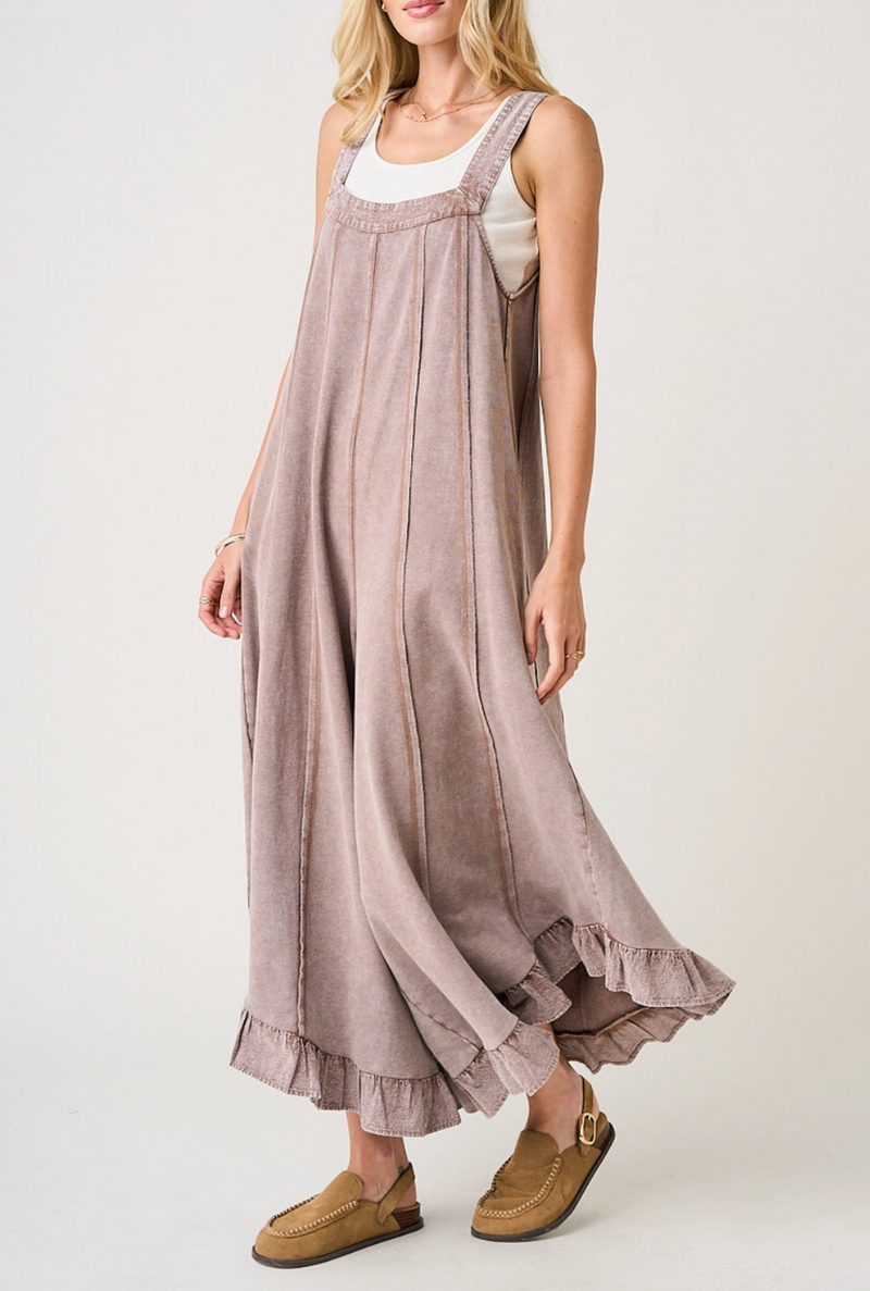 Mineral Wash Ruffle Flare Jumpsuit