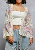 Granny Square Crochet Open Cardigan