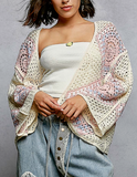 Granny Square Crochet Open Cardigan