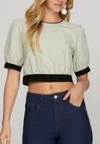 Linen Stripe Crop Blouse
