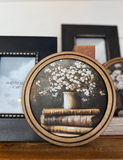 8" Round Books + Flowers Art