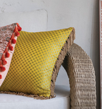 Woven Fabric Jacquard Brocade Pillow W Velvetback & Bullion Fringe